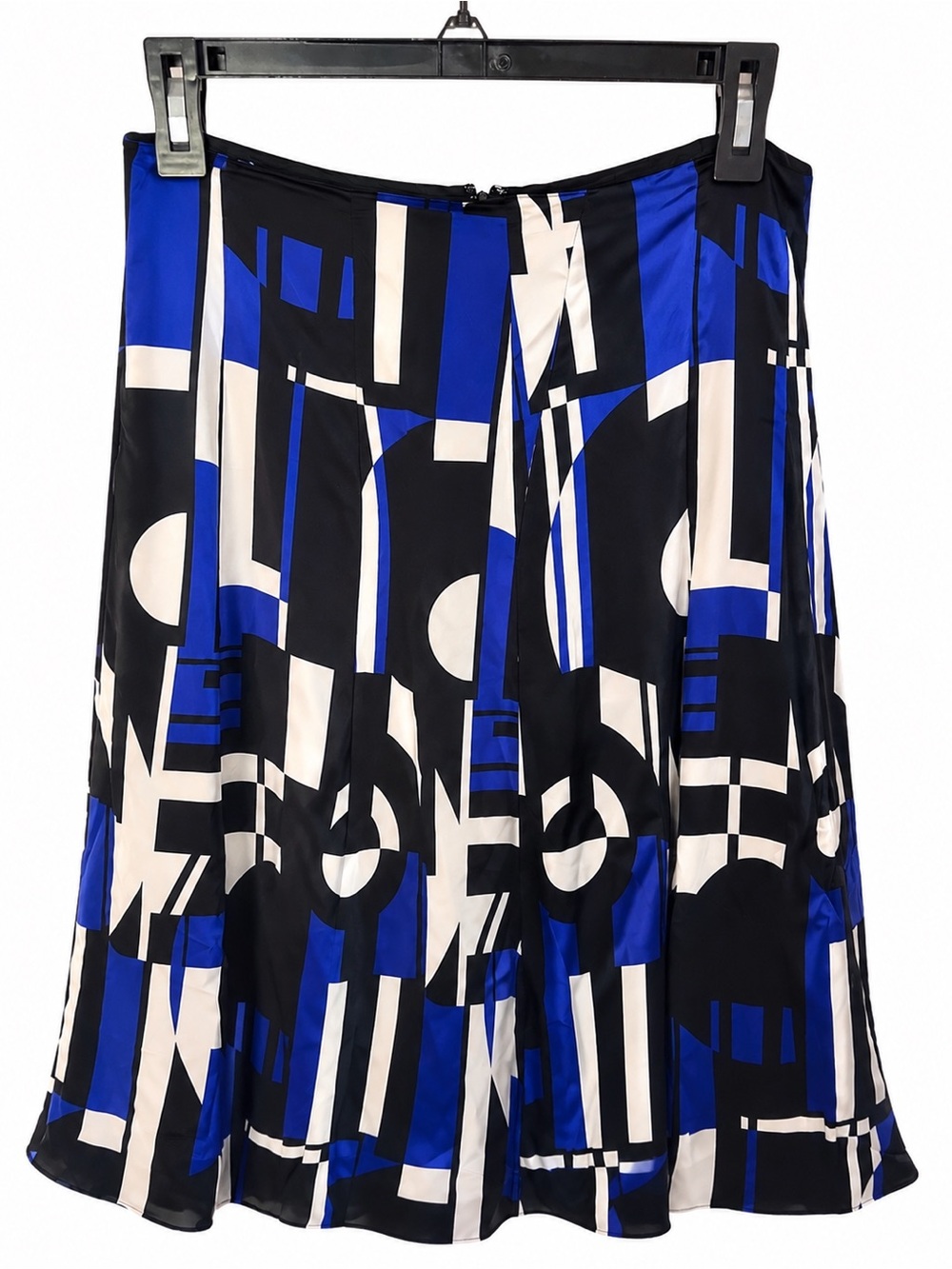 Lauren Ralph Lauren Women's 10 Skirt Navy Artsy Geometric Pattern Silk Blue